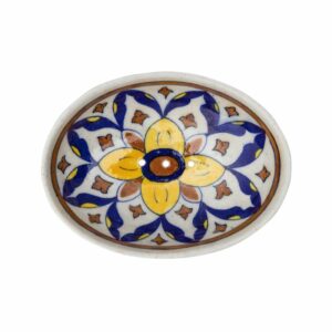 porte-savon en céramique bleu multicolor vu de face