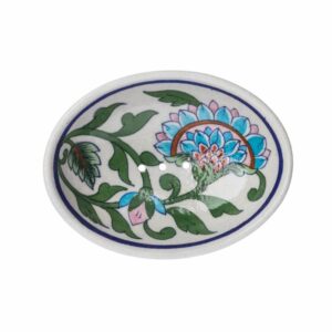 Porte-savon en céramique bleue façonné à la main avec motif lotus