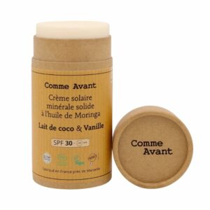 Crème solaire minérale solide SPF30 Lait de coco et vanille Comme Avant